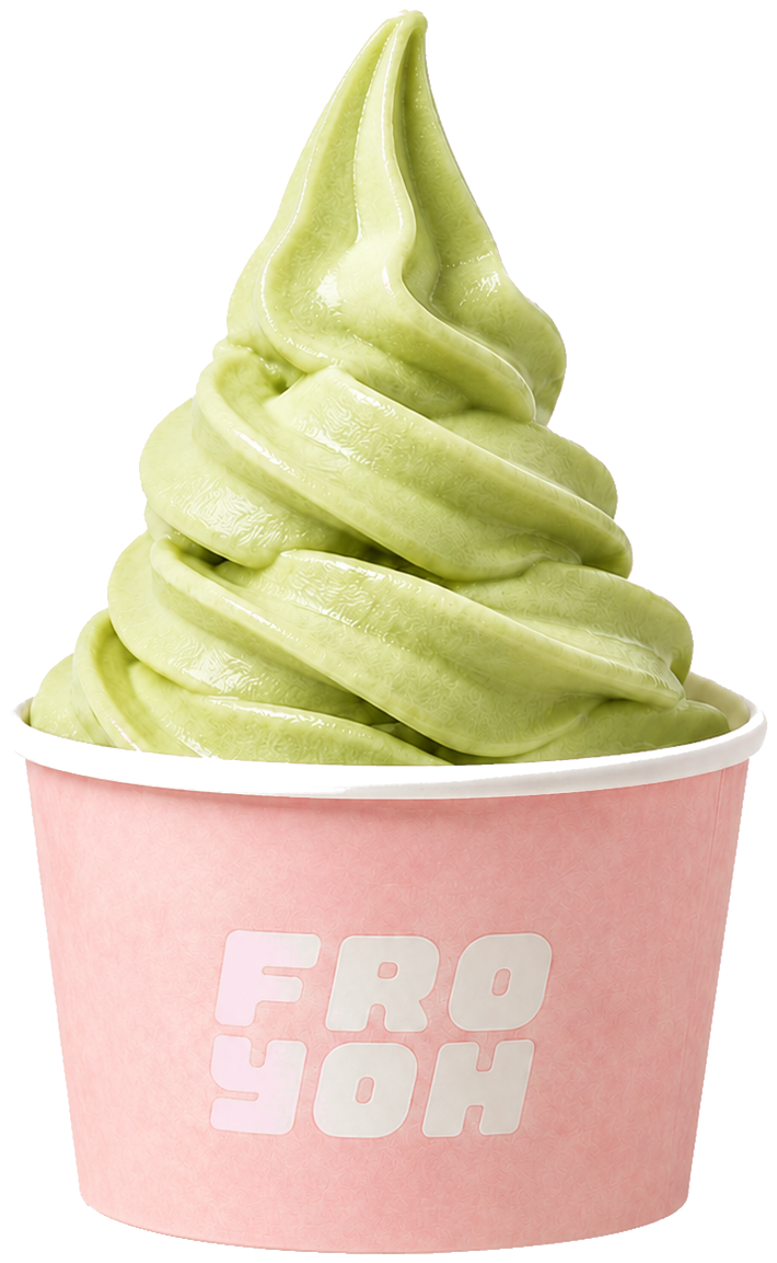 Pistachio frozen yogurt swirl in a Fro Yoh cup